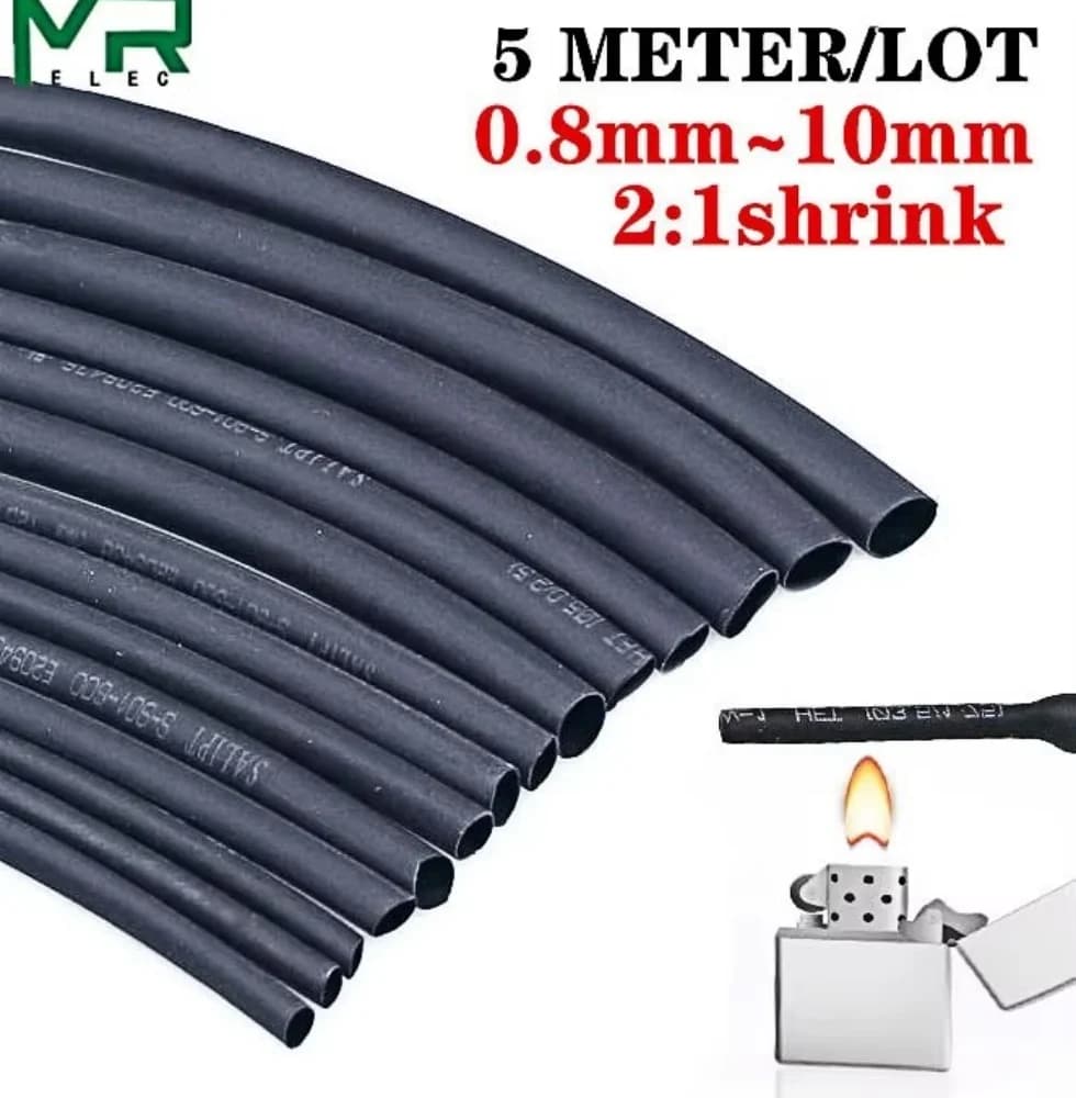 5 METER/LOT 2:1 Black 0.8mm~10mm Polyolefin Cable Sleeves Electronic Component DIY Connector Repair Heat Shrink Tube