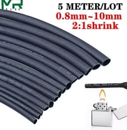5 METER/LOT 2:1 Black 0.8mm~10mm Polyolefin Cable Sleeves Electronic Component DIY Connector Repair Heat Shrink Tube