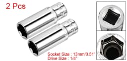 2pcs 1/4-inch Drive 6-Point Deep Socket 7 8 10 13 mm Socket Cr-V Repair Tool for Automotive Repairs Household Maintenance DIY