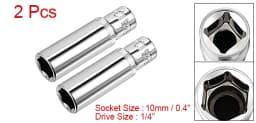 2pcs 1/4-inch Drive 6-Point Deep Socket 7 8 10 13 mm Socket Cr-V Repair Tool for Automotive Repairs Household Maintenance DIY