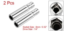 2pcs 1/4-inch Drive 6-Point Deep Socket 7 8 10 13 mm Socket Cr-V Repair Tool for Automotive Repairs Household Maintenance DIY