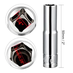 2pcs 1/4-inch Drive 6-Point Deep Socket 7 8 10 13 mm Socket Cr-V Repair Tool for Automotive Repairs Household Maintenance DIY