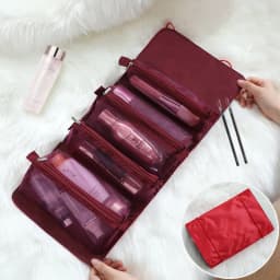 4 in 1 Cosmetic Bag For Women Zipper Mesh Separable Cosmetics Pouch Ladies Foldable Nylon Bag Rope Makeup Bag Kosmetyczka