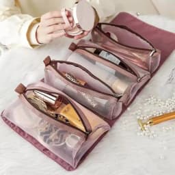4 in 1 Cosmetic Bag For Women Zipper Mesh Separable Cosmetics Pouch Ladies Foldable Nylon Bag Rope Makeup Bag Kosmetyczka