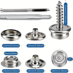 10/50sets Stainless Steel Marine Grade Canvas and Upholstery Boat Cover Snap Button Fastener Kit 15mm Screws Snaps with tool