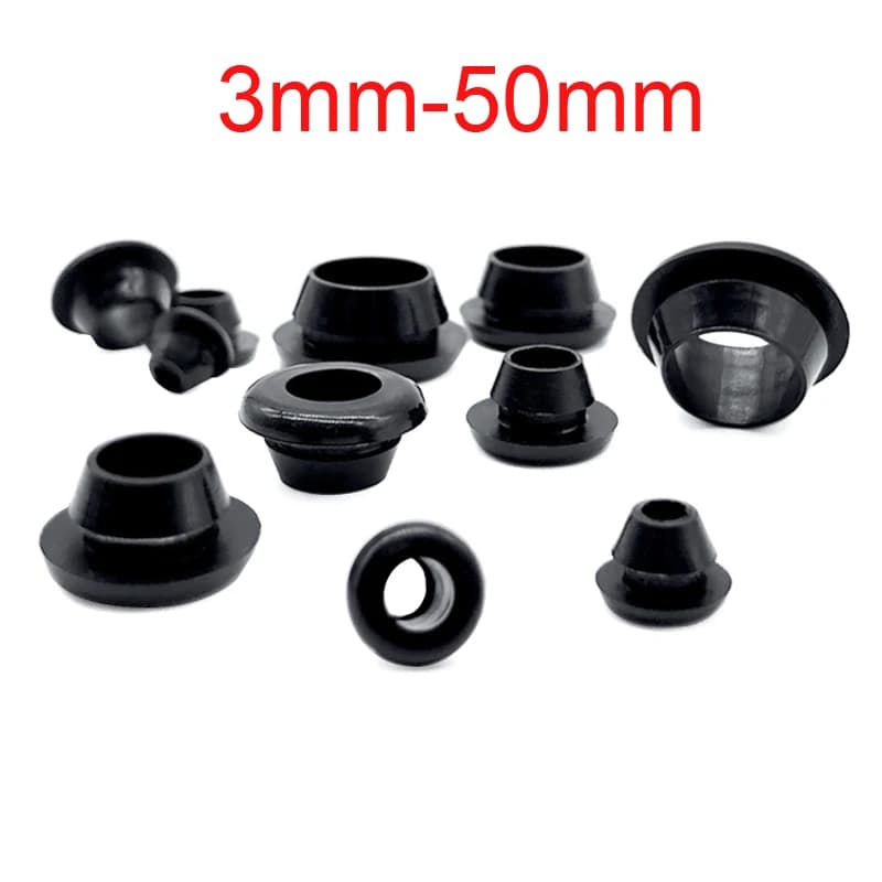 Black 3mm-50mm Rubber Snap-on Grommet Hole Plugs End Caps Bung Wire Cable Protect Bush