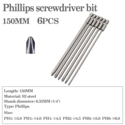 12pcs/15pcs 50mm 75mm 100mm 150mm Phillips screwdriver bit S2 alloy steel with magnetic screwdriver bit PH0 PH1 PH2