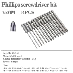 12pcs/15pcs 50mm 75mm 100mm 150mm Phillips screwdriver bit S2 alloy steel with magnetic screwdriver bit PH0 PH1 PH2