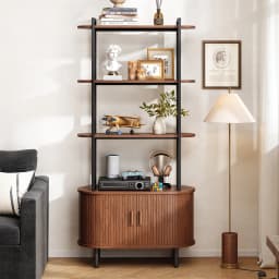 71" Tall Bookshelf,4-Tier Book Shelf with Storage Cabinet,Modern Bookcase with Sliding Door & Adjustable Footpad