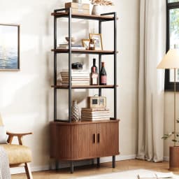 71" Tall Bookshelf,4-Tier Book Shelf with Storage Cabinet,Modern Bookcase with Sliding Door & Adjustable Footpad