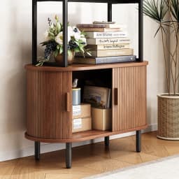 71" Tall Bookshelf,4-Tier Book Shelf with Storage Cabinet,Modern Bookcase with Sliding Door & Adjustable Footpad