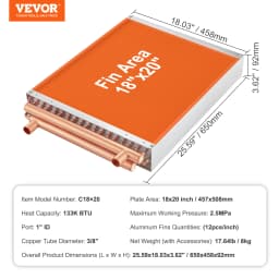 SucceBuy Heat Exchanger Water to Air 18"x 20" for Outdoor Wood Furnaces Residential Heating and Cooling and Forced Air Heating