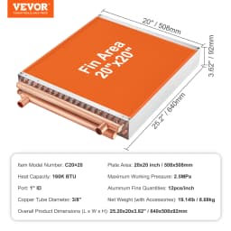 SucceBuy Heat Exchanger Water to Air 18"x 20" for Outdoor Wood Furnaces Residential Heating and Cooling and Forced Air Heating