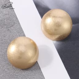 Badu Frosted Gold Color Semi-Ball Stud Earrings for Women Vintage Metal Big Round Earrings Jewelry Party Fashion Accessories