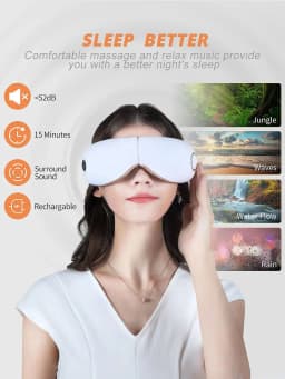 Eye Massager with Heat Massage Foldable with Compression Vibration Air Pressure Reduce Eye Fatigue Improve Sleep White