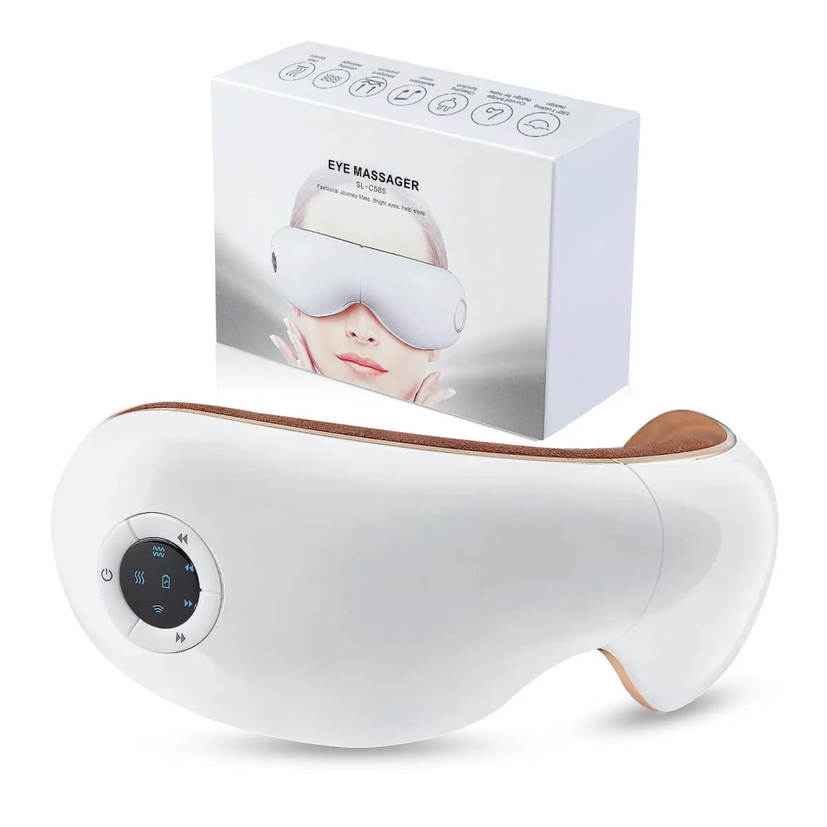 Eye Massager with Heat Massage Foldable with Compression Vibration Air Pressure Reduce Eye Fatigue Improve Sleep White