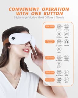 Eye Massager with Heat Massage Foldable with Compression Vibration Air Pressure Reduce Eye Fatigue Improve Sleep White