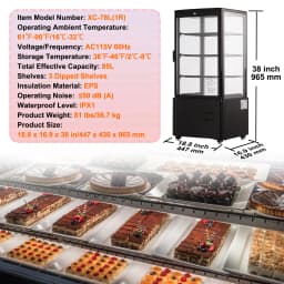 SucceBuy Refrigerated Display Case Countertop Pastry Display Case LED Lighting TURBO Cooling Frost Free Air Cooling