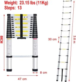 DayPlus Telescopic Loft Ladder Collapsible Step Ladders Extendable Alminium Ladders Folding Extending Portable,EN131,150kg/330lb