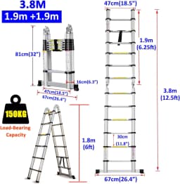 DayPlus Telescopic Loft Ladder Collapsible Step Ladders Extendable Alminium Ladders Folding Extending Portable,EN131,150kg/330lb