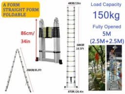 DayPlus Telescopic Loft Ladder Collapsible Step Ladders Extendable Alminium Ladders Folding Extending Portable,EN131,150kg/330lb