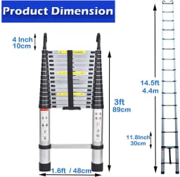 DayPlus Telescopic Loft Ladder Collapsible Step Ladders Extendable Alminium Ladders Folding Extending Portable,EN131,150kg/330lb