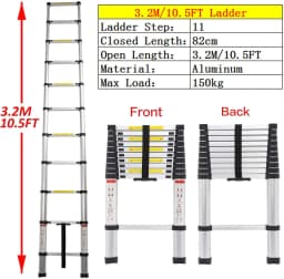 DayPlus Telescopic Loft Ladder Collapsible Step Ladders Extendable Alminium Ladders Folding Extending Portable,EN131,150kg/330lb