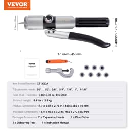 SucceBuy Hydraulic Tube Expander w/ 7 Pipe Expander Heads Deburring Tool Pipe Cutter for Copper Aluminum Brass Soft Steel Pipes