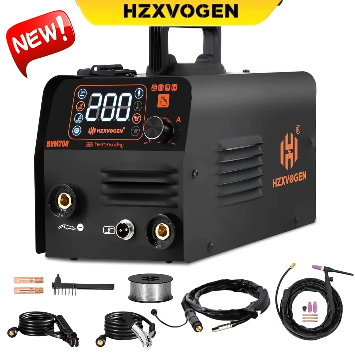 HZXVOGEN 3 IN 1 MIG/TIG/MMA Semi-Automatic Welding Machine HVM200 Inverter Welder Synergy Tool Non Gas MIG Welder For Gasless Iron Soldering 220V