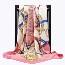 Luxury Women Silk Scarf Square Bandana Design Brand Headband Female Satin Hijab Large Shawl Wrap Lady Kerchief Chain Print New