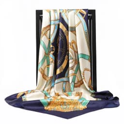 Luxury Women Silk Scarf Square Bandana Design Brand Headband Female Satin Hijab Large Shawl Wrap Lady Kerchief Chain Print New