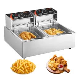 SucceBuy 12L Electric Deep Fryer w/Dual Removable Tanks Commercial Countertop Fryer for Chicken French Fries Frying Chips