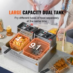 SucceBuy 12L Electric Deep Fryer w/Dual Removable Tanks Commercial Countertop Fryer for Chicken French Fries Frying Chips
