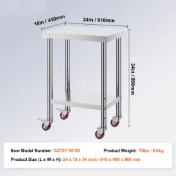 SucceBuy Stainless Steel Kitchen Worktable shelves Commercial Work Bench Table with Caster Wheels for Home Restaurant Storage