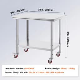 SucceBuy Stainless Steel Kitchen Worktable shelves Commercial Work Bench Table with Caster Wheels for Home Restaurant Storage