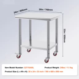 SucceBuy Stainless Steel Kitchen Worktable shelves Commercial Work Bench Table with Caster Wheels for Home Restaurant Storage