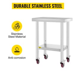 SucceBuy Stainless Steel Kitchen Worktable shelves Commercial Work Bench Table with Caster Wheels for Home Restaurant Storage