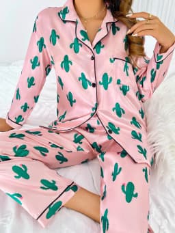 Sedan cactus long sleeved long pants home clothes cardigan set women's pajamas