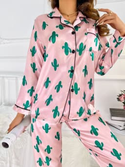 Sedan cactus long sleeved long pants home clothes cardigan set women's pajamas