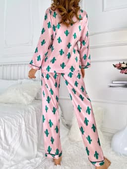 Sedan cactus long sleeved long pants home clothes cardigan set women's pajamas
