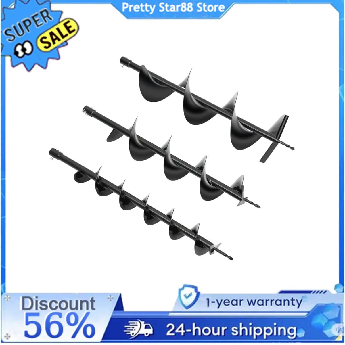 3pcs Spiral Drill Bits 4in/6in/8in Width For Garden Fence Planter and Post Hole Excavator Digger Ground Drilling Tool Borer