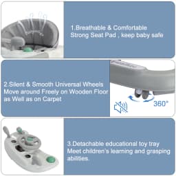 Foldable Baby Activity Walker, Push Walker with Removable Feeding Tray and Music Tray(without batteries) for 6 Months & Up Baby