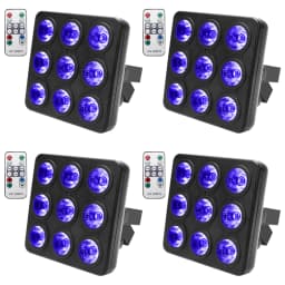 U'King 4PCS 9x10W LED Square Par Light 8CH DMX512 Sound Activated Remote Control Stage Effect Lighting for DJ Disco Bar Party