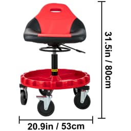 SucceBuy Rolling Garage Stool 300 LBS Capacity 21"-26" Adjustable Height Range Mechanic Seat with Swivel Casters and Tool Tray