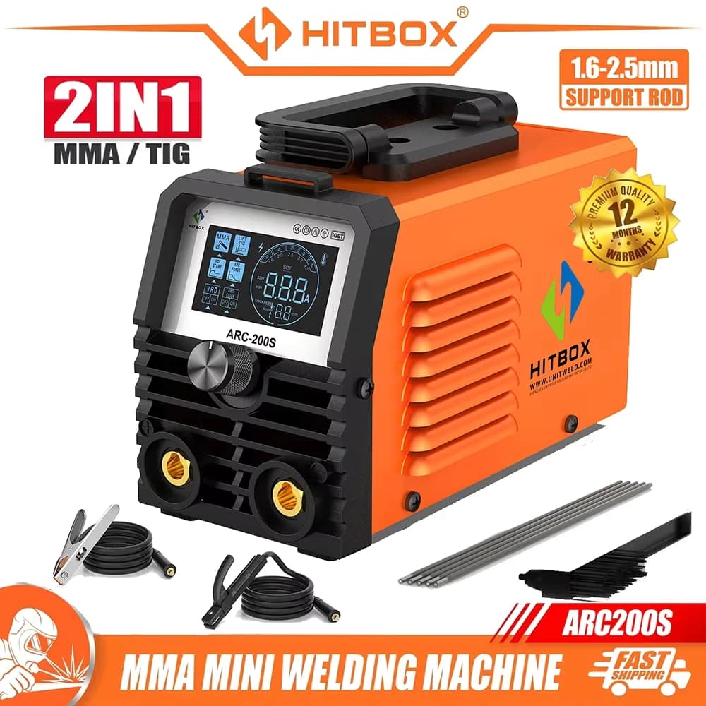 HITBOX ARC200S Welding Machine 2 in 1 ARC MMA LIFT TIG MINI IGBT Inverter LED Digital Display Portable Home Welder 220V 10-200A