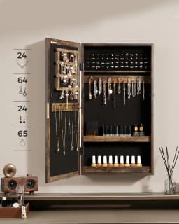 SONGMICS Lockable Jewelry Cabinet Armoire with Mirror, Wall-Mounted Space Saving Jewelry Storage Organizer