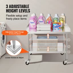 SucceBuy Stainless Steel Work Table Commercial Food Prep Worktable with 4 Wheels Heavy Duty Prep Worktable for Restaurant Home