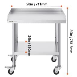 SucceBuy Stainless Steel Work Table Commercial Food Prep Worktable with 4 Wheels Heavy Duty Prep Worktable for Restaurant Home
