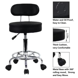 KKTONER PU Leather Rolling Stool Mid-Back with Footrest Height Adjustable Office Computer Home Drafting Swivel Task Chair