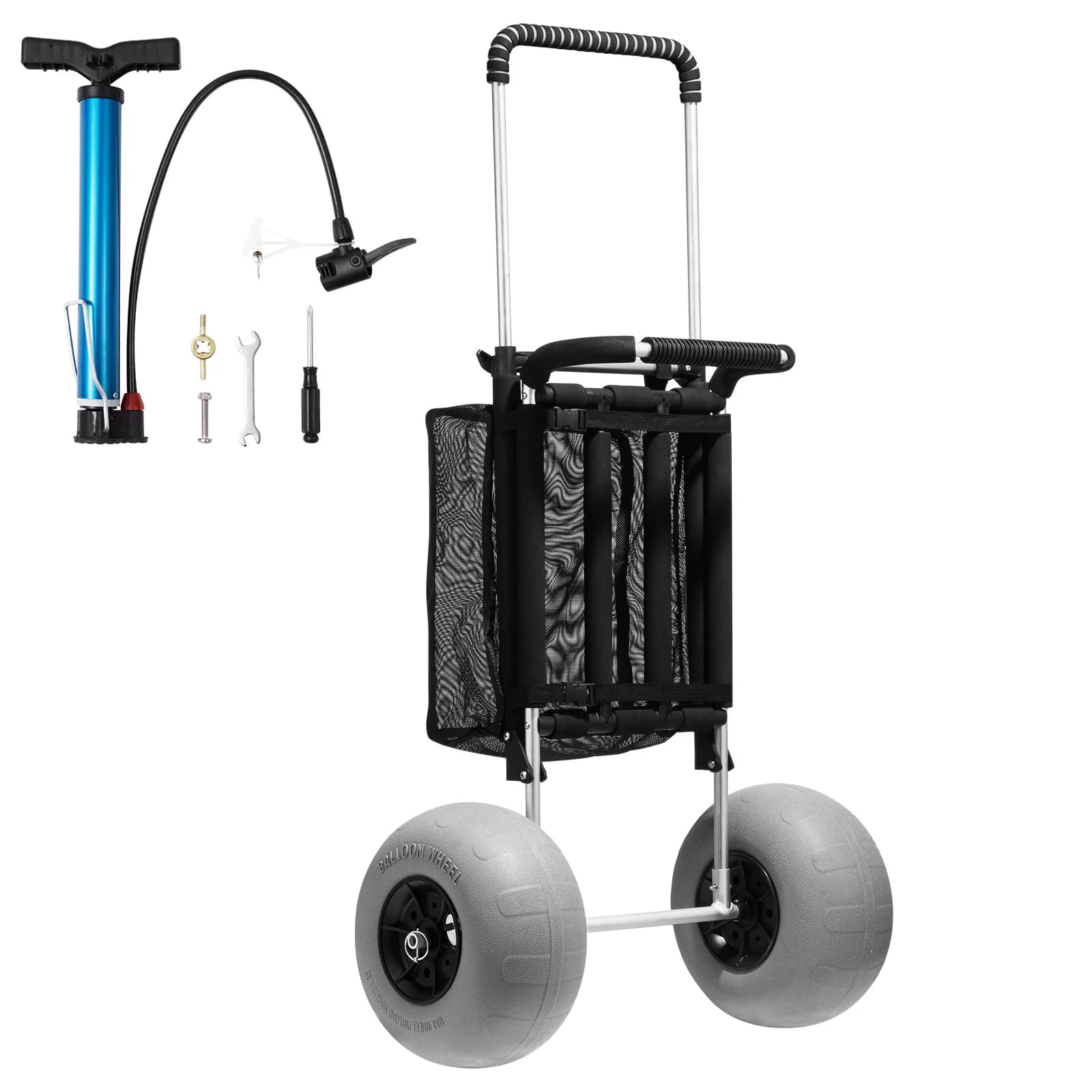SucceBuy Beach Dolly with Big Wheels for Sand 29.9"x15.4" Cargo Deck w/ 12" Balloon Wheels 165 lbs Folding Sand Cart for Beach
